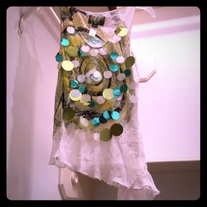 Sheer asymmetrical top with sequins